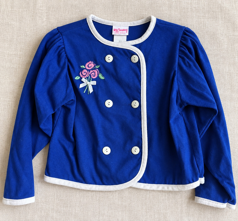 Vintage 1980s Carter's Toddler Blue Rose Bouquet Cardigan Blouse | Girls 3T